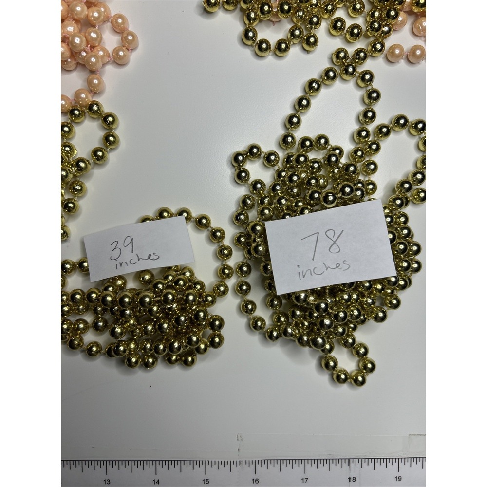 Vintage Bead Garland Pink & Gold & Iridescent Strands Various Lengths - Picture 7 of 8